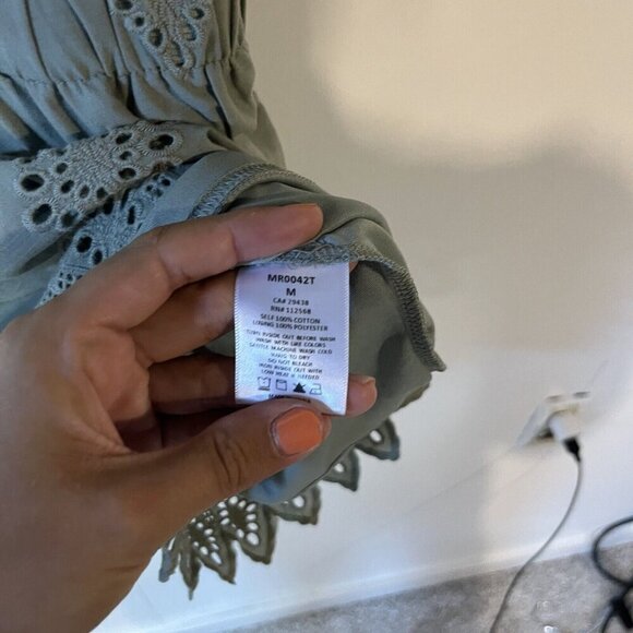 MISS ME Womens Green Romper Embroidered shorts sleeveless M scalloped feminine - Picture 5 of 10